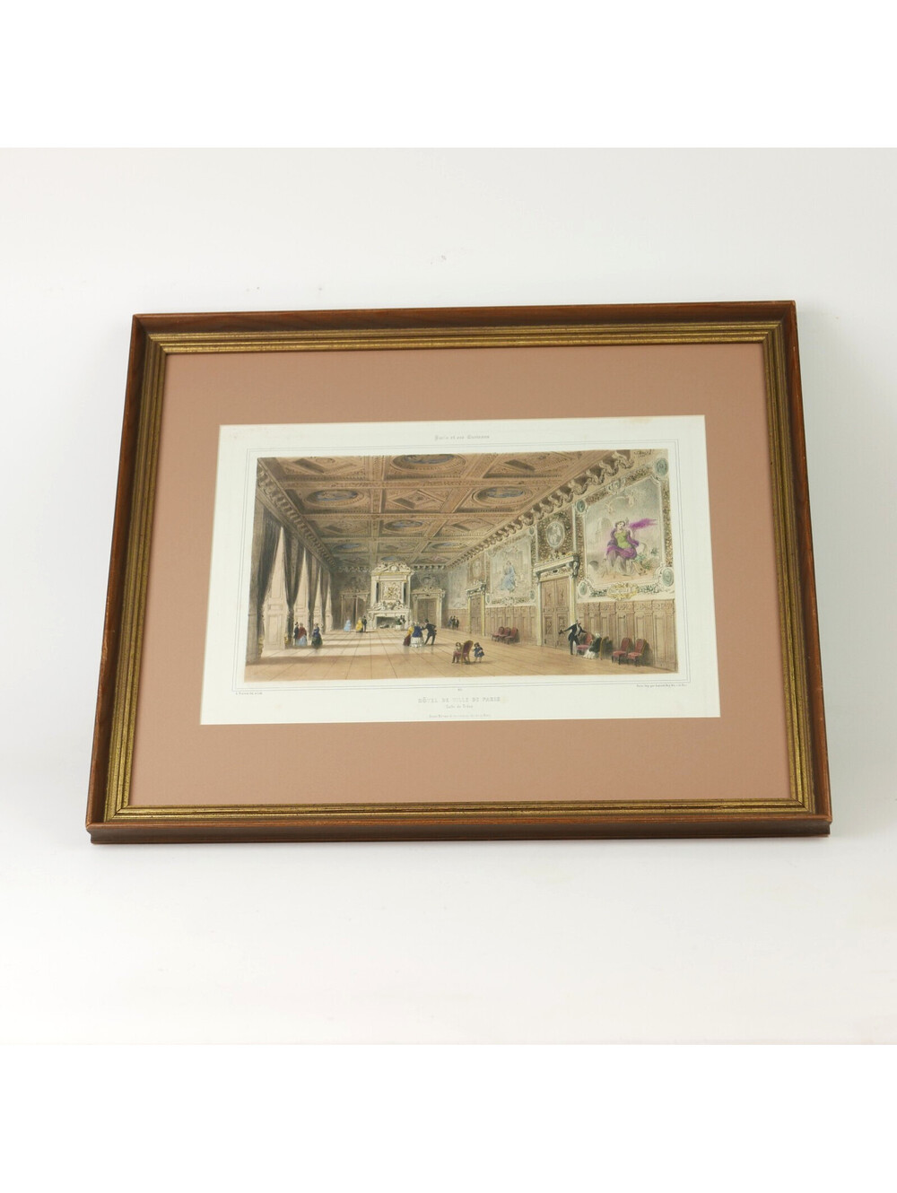 Antique Hand Colored Lithograph Paris City Hall Throne Room A. Provost Framed